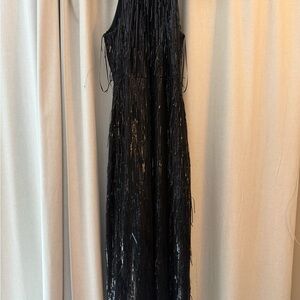 R&M Richards Black Sequin Fringe Formal Dress- Prom - Wedding - Banquet